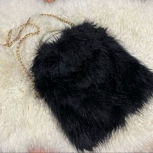 Black Faux Fur Chain Strap Purse